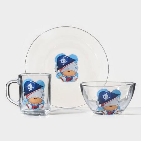 Breakfast Set "Faithful Friends", 3 items: mug 200 ml, salad bowl 450 ml, plate, MIX drawing-8