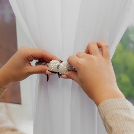 Picking for curtains "Balls from beads", d = 3 × 40 cm, white/light gray color-2