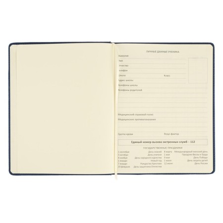 Universal diary for grades 1-11 Dark Blue, hard cover, artificial leather, elastic band, lies, 48 ​​sheets-6