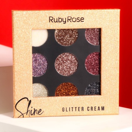 Schine Gold, Ruby Rose cream glitter palette, 9 shades
