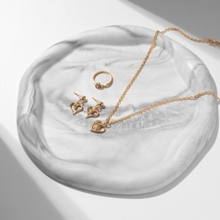 Set 3 objects: earrings, pendant, ring, size mix (16-18) “heart”, white color in gold, 40 cm-3