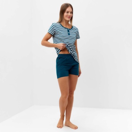Women's set (T -shirt/shorts), emerald strip color, size 54-3