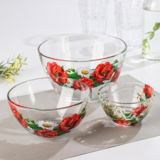 Set of salad bowl “Flower”, 3 pcs: 215 ml, D = 11 cm; 450 ml, D = 15.8 cm; 925 ml, d = 18.8 cm, mix