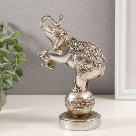 Souvenir Polystone "Elephant circus on a ball with patterns" silver 11.5x7x18.5 cm-3