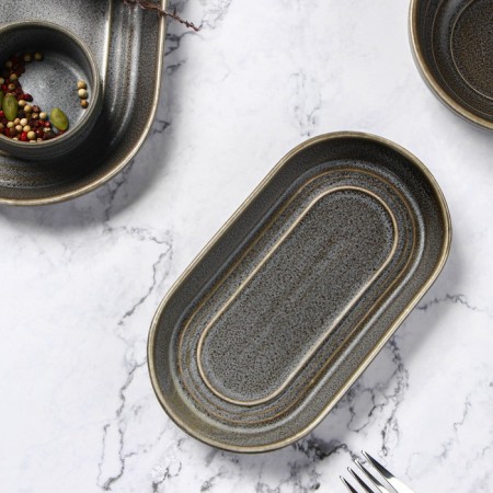 Porcelain Oval Magistro Urban, 260 ml, 18 × 9.8 × 2.5 cm, gray color-1