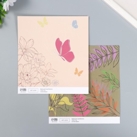 Scrapbooking paper bilateral "flowers and leaves" density 180 g 15.5x17 cm-1