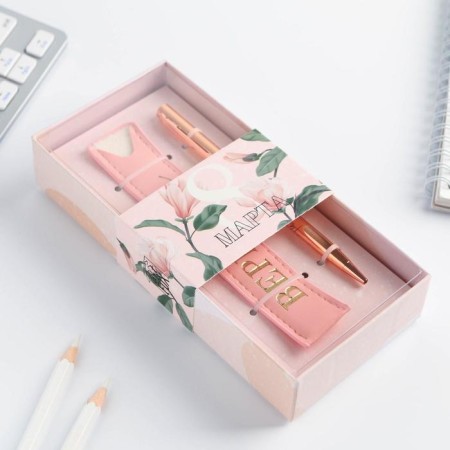 Gift set Pink gold and leatherette case “March 8”-1