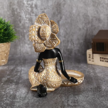 Souvenir Polystone Summary "African in a golden dress with ornament" 18.5x12x15.7 cm-2