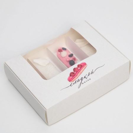 Box for eclairs, confectionery packaging, 4 inserts, “sweet life”, 20 x 15 x 5 cm-5