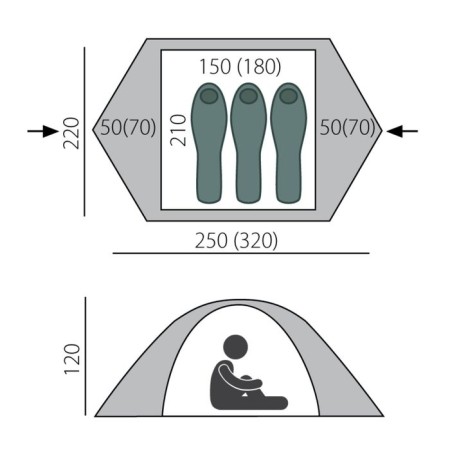 Tent, Trekking Travel 3, Green, 3-seater series-1