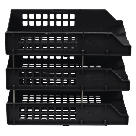 A set of horizontal paper trays, Strong 3 pieces, on metal rods, black-4