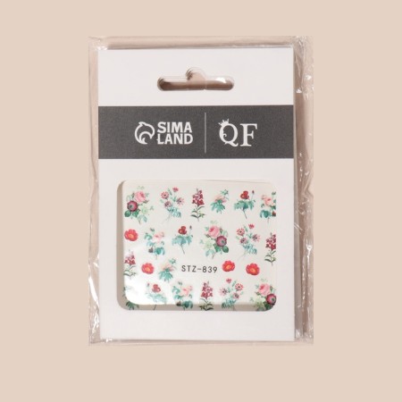 Slider - nail design "Flowers", packing 6 pcs, green/red/pink/burgundy color-3