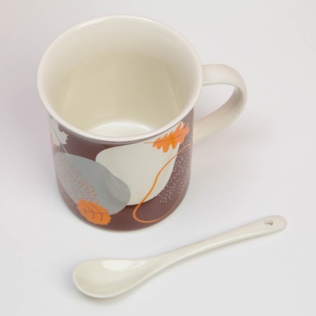Ceramic mug “Teacher” with a spoon and stand, 300 ml, brown color-5