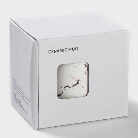 Ceramic mug with a spoon "White Marble", 350 ml, white color-7
