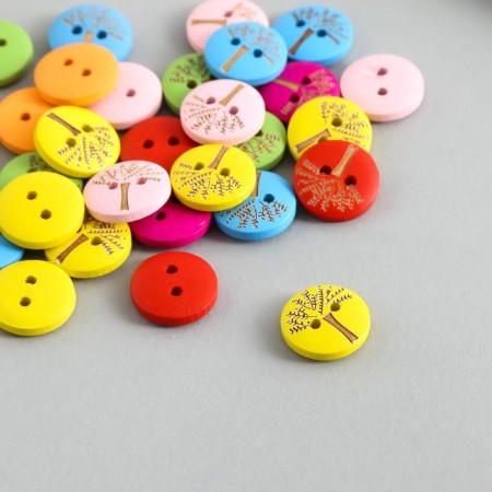 Buttons wood for creativity 2 punctures "tree" set 30 pcs 1.5x1.5x0.3 cm mix-1