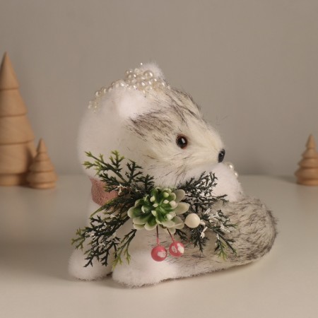 Decor "White Fox in Beads" 15x17x13 cm-1