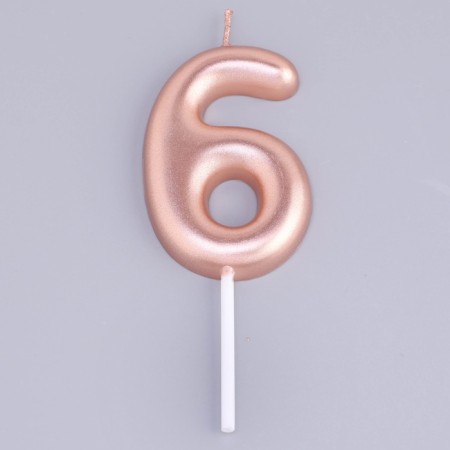 Candle in the Cake "European", number "6", 6 cm, pink gold-2