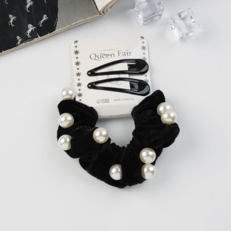 Hair set "Gloria Grace" (elastic band 7 cm, 2 invisibility 5 cm) black