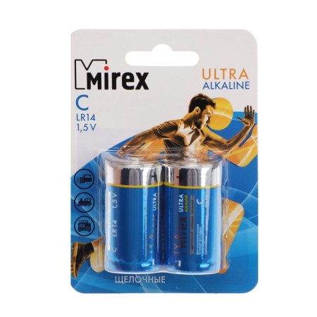Battery alkalin Mirex, C, LR14-2BL, 1.5V, blister, 2 pcs.