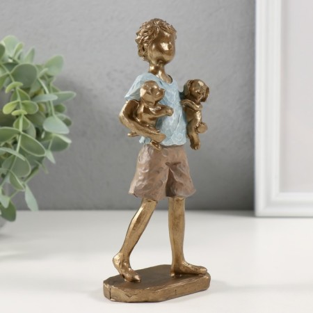 Souvenir Polystone "A boy with his favorites - puppies" 7.5x4.5x16.5 cm-1