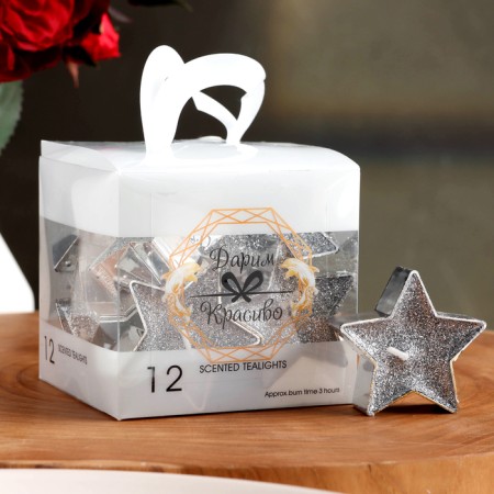 Candle in the sleeve "Star", set of 12 pcs, silver shit