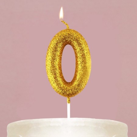 A candle for a cake, a number, shiny “0”, gold, 4 x 10 cm.-5