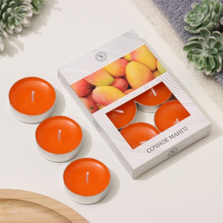 A set of tea candles flavored "juicy mango" in a gift box, 6 pcs