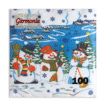 New Year's napkins Paper Harmony of color Multicompassion "Snowmen", 24*24 cm 100 sheets-1