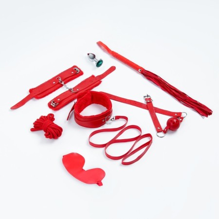 Erotic bdsm set of oka-hips, metal, leather, set of 8 objects, red