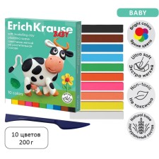 Soft plasticine (wax) 10 colors, 200 g, Erichkrause Baby on a plant basis with aloe vera, with a glass