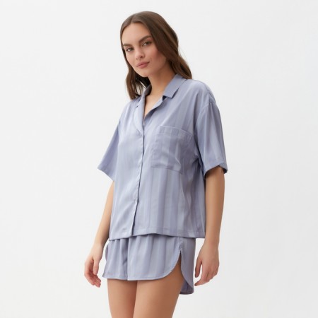 Female pajamas (shirt and shorts) KAFTAN SILK "strip" R.44-46, blue-2