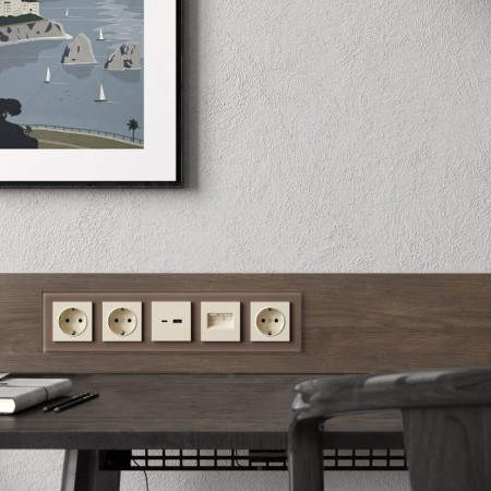 Frame W0051142, 5 FAVORIT sockets, latte, glass-1