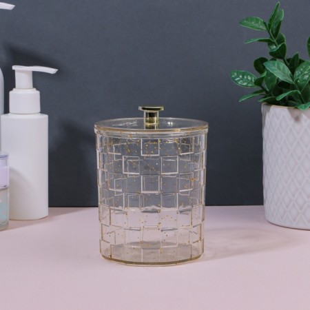 SHINE STORACTION ORGANIZER, with a lid, 8.5 × 8.5 × 11.2 cm, the color is transparent/golden-2