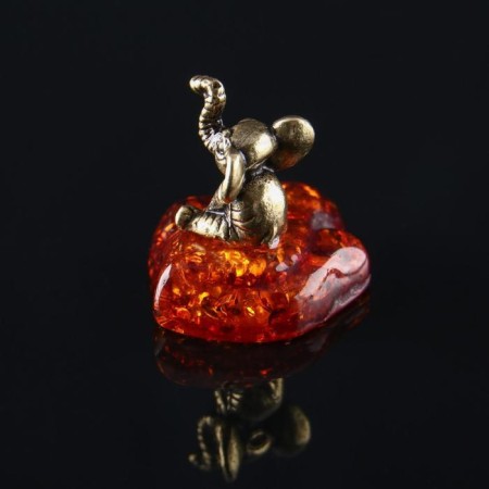 Souvenir "Elephant with a trunk up", brass, amber resin, 1.5x1.2x1.0 cm-2