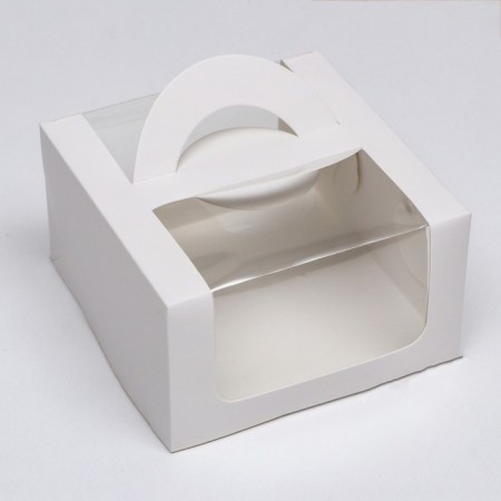 Box under the bento-port with a window, white, 14 x 14 x 8 cm