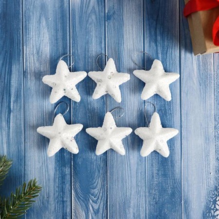 Jewelry decoration "Star - frosty shine" (set 6 pcs) 4.5 cm, white