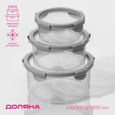 Set of lunch - Boxing Dolyana, 3 pcs, 500 ml, 1 l, 1.9 l, color gray color