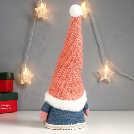 Interior light doll "Santa Claus in a pink knitted cap" 32x12x11 cm-4