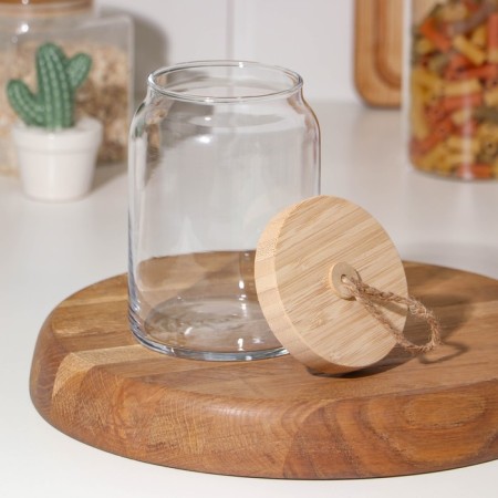 Bank for bulk products Glass Woody, 0.86 liters, with a bamboo lid-1