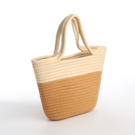 Female wicker bag without fastening, milk/beige color-1
