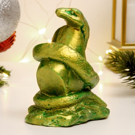 Figure "Snake on Stone" Green with gilding, 9x7x5cm