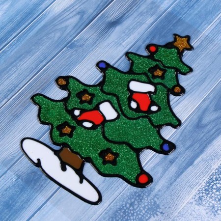Stick on glass "Christmas tree with socks" 13x18 cm-1