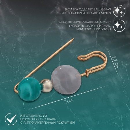 Trio pin, 7 cm, gray-green color in gold-1