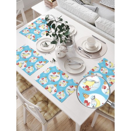 A set of napkins for setting the table “Tits on a branch”, rectangular, size 32x46 cm, 4 pcs-1