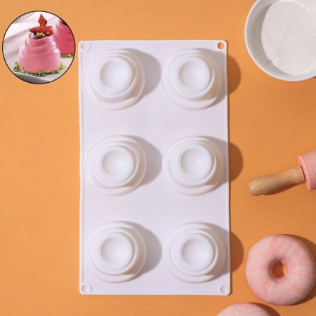 Form for mousse desserts and baking of the “pyramid”, 30 × 17.5 × 4.5 cm, 6 cells (D = 6.5 cm), white color-1