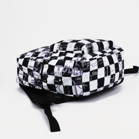 A backpack with a zipper, 3 external pockets, black/white color-2