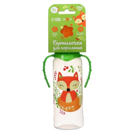A bottle of feeding "Fox Sonya", a classic throat, with pens, 250 ml., 0 months, color green-5