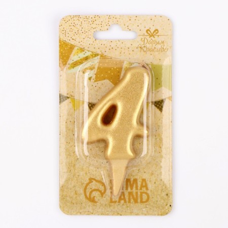 Candle for the cake figure "Oval" Golden "4", large, 5.5 cm-2
