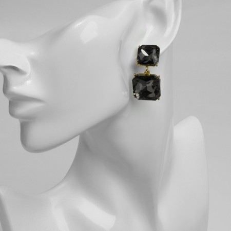 Earrings with rhinestones "Illusion" Highways Squares, gray color in gold-2