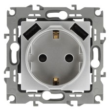 2p+E 16A-250V socket, curtains. with 2xusb 5V-3a, era Elegance, aluminum